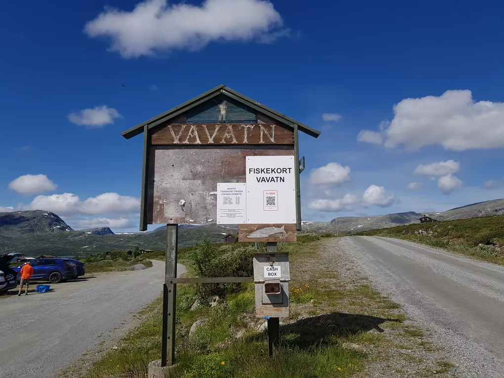 Vavatn QR kode og kontakt boks for betaling av fiske