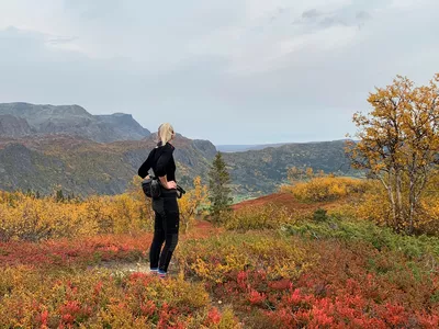Dame som ser utover utsikten på totten i Hemsedal